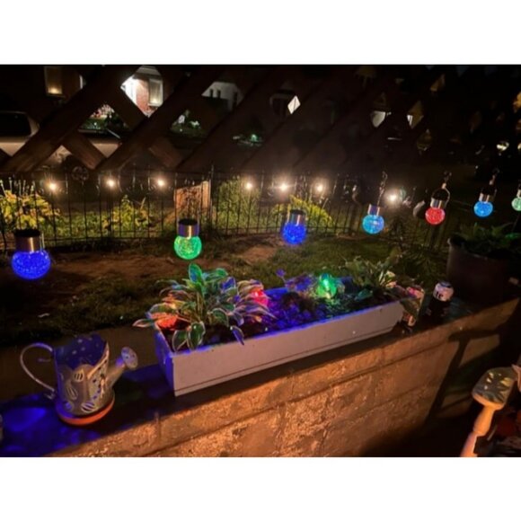 Hanging Solar Lights Outdoor, 8 Pack Decorative Cracked Glass Ball Light - Picture 2 of 2